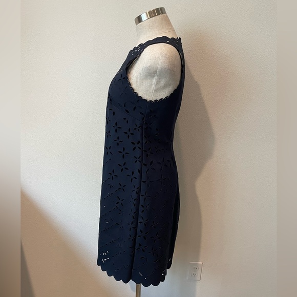 JCrew Navy Shift Dress | Size 4 | Laser cut Eyelet Dress w/ Slip - Picture 6 of 10
